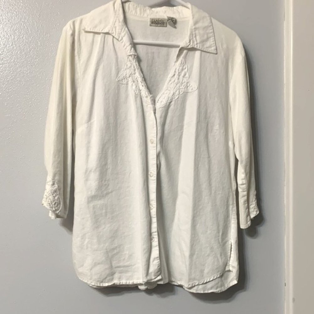 -Classic Elements White lace trimmed ¾ sleeve – Adult Large